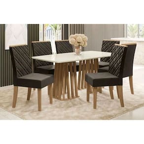 Sala De Jantar Completa Alteia Tampo Madeirado C- Vidro 90x170cm E 6 Cadeiras 2cad149 Nogueira-off White-vidro Off White - Suede Pr - Kappesberg