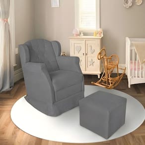 Poltrona Amamentação Cadeira Reforçada Balanço Puff Suede Cor:cinza