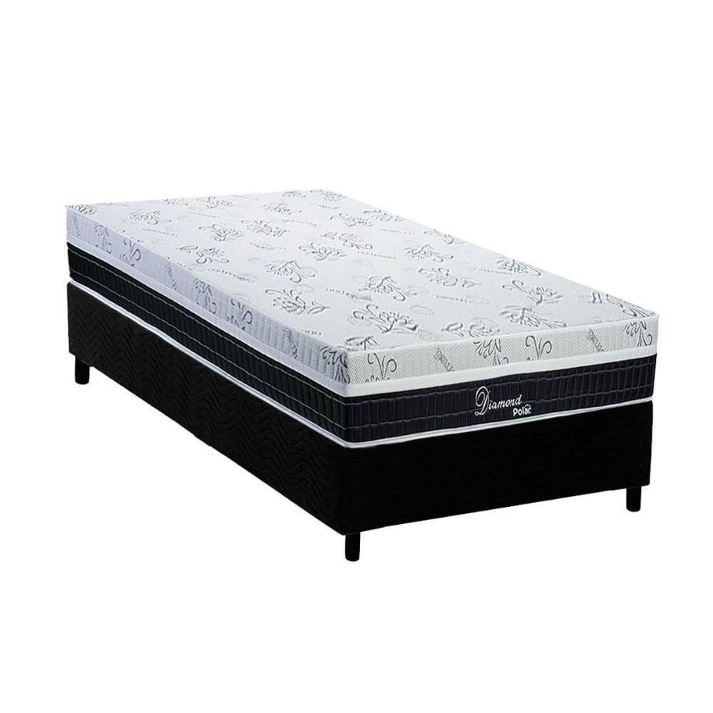 Conjunto Box Solteiro Colchão Molas Polar Superlastic Diamond + Base Crc Suede Black (88x188)