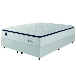 Cama Box Casal King Colchão Molas Ensacadas Com Pillow Sevilha 193x203x71cm Branco/Cinza Hellen