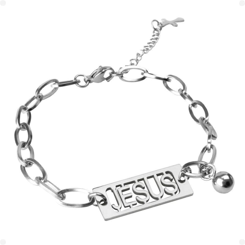 Pulseira Masculina Aço Inoxidável Prata + Pingente Jesus Social Casual Religiosa Qualidadde Premium