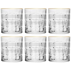Conjunto de 6 Copos de Cristal com Fio de Ouro Square 330ml - Lyor