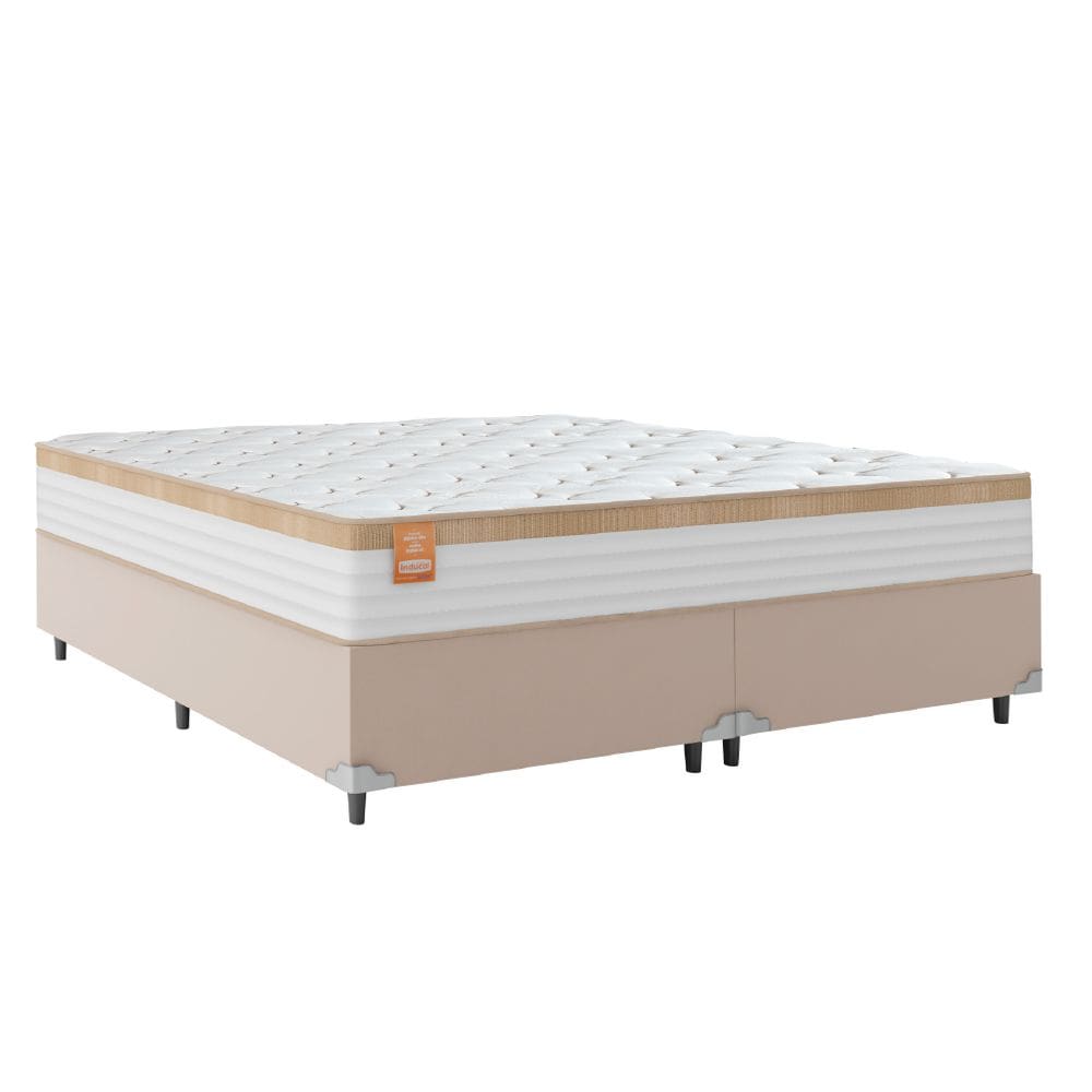 Cama Box Casal King Colchão Molas Ensacadas Real 193x203x65cm Branco / Bege