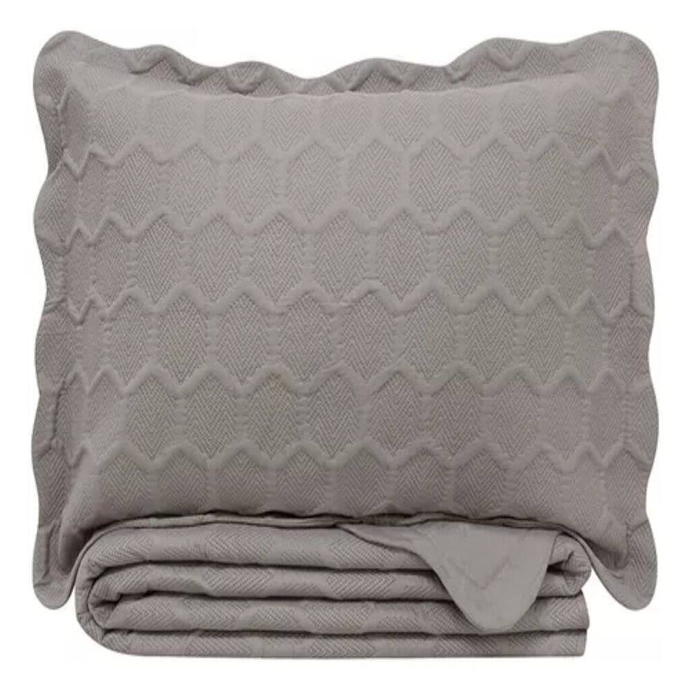 Colcha Cobre Leito Ilusion Favo Queen Concreto 240x260 Camesa Cinza