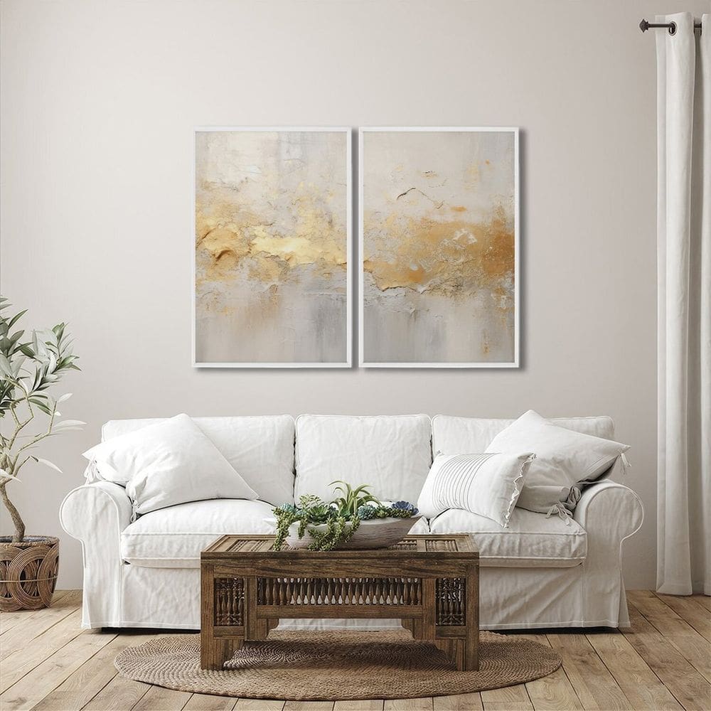 Quadro Decorativo Modelo Rústico com 2 Telas de Parede para Sala Quarto Escritório 60cm X 90cm Branco