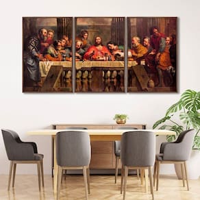 Quadro Decorativo Religioso a Santa Ceia com 3 Telas para Sala Quarto Igreja 60cm X 90cm Marrom