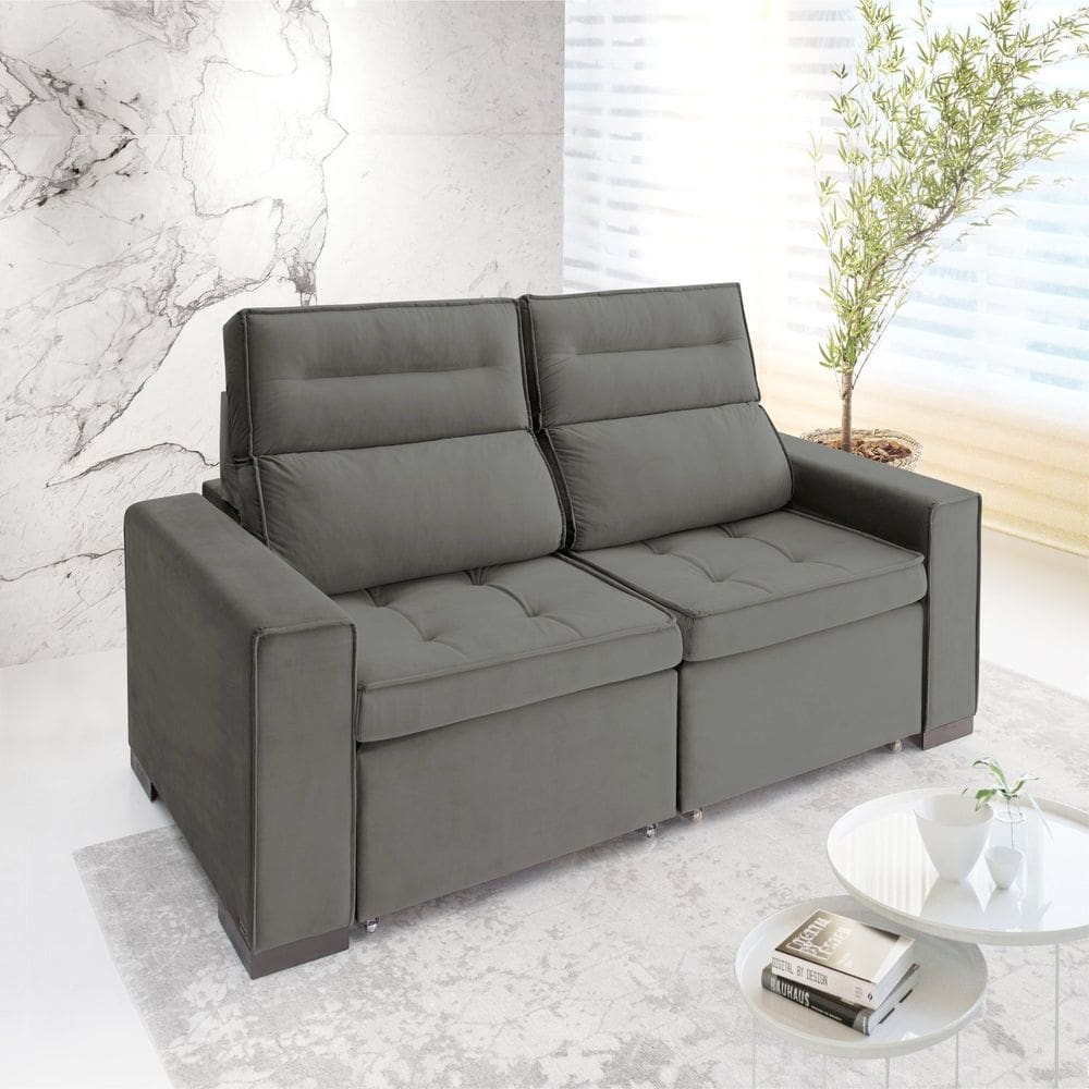 Sofá Retrátil e Reclinável 2 Lugares 230 Cm Charm Cinza