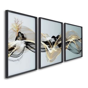 Quadro Decorativo Abstrato com 3 Telas de Parede para Sala Quarto Escritório 60cm X 90cm Preto