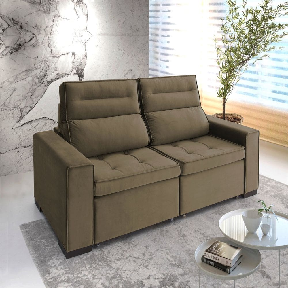 Sofá Retrátil e Reclinável 2 Lugares 230 Cm Charm Marrom