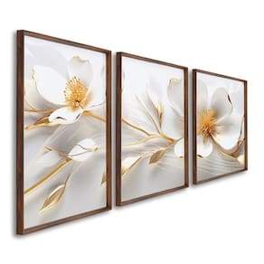 Quadro Decorativo Modelo Floral com 3 Telas de Parede para Sala Quarto Escritório 60cm X 90cm Marrom