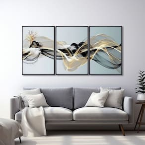 Quadro Decorativo Abstrato com 3 Telas de Parede para Sala Quarto Escritório 60cm X 90cm Preto