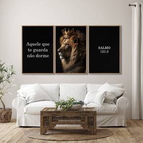 Quadro Decorativo Religioso Aquele que Te Guarda, Não Dorme com 3 Telas de Parede 60cm X 90cm Marrom