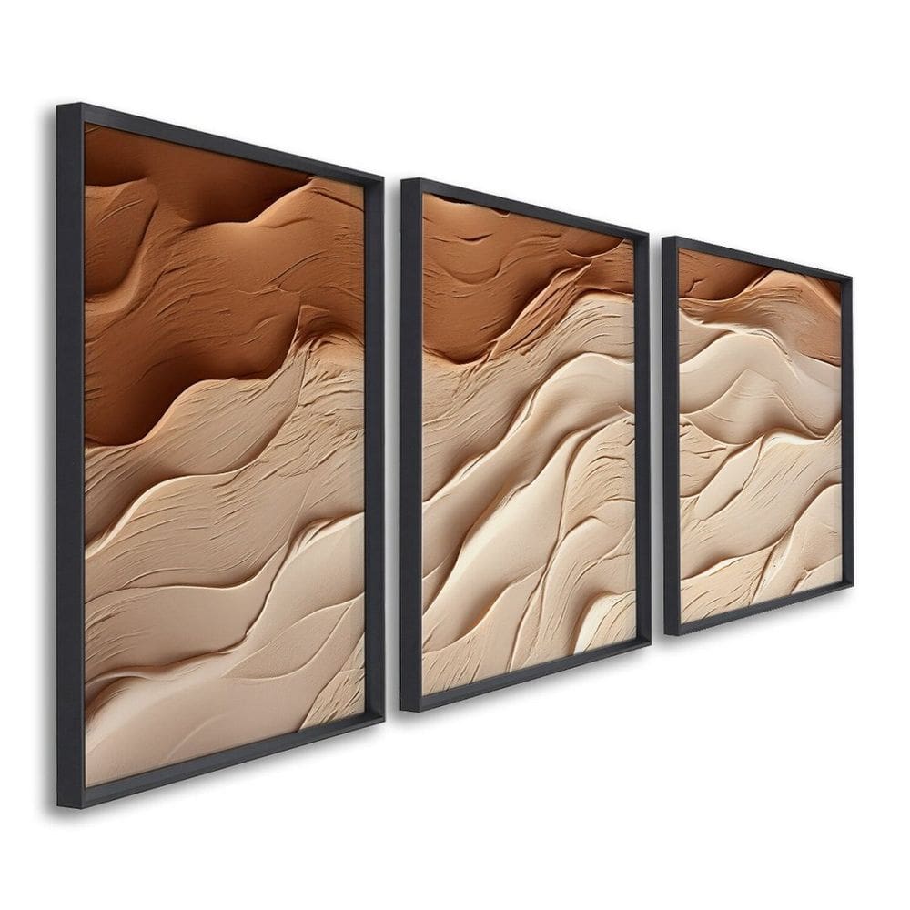 Quadro Decorativo Modelo Areia com 3 Telas para Sala, Casa de Praia, Lavabo 60cm X 90cm Branco