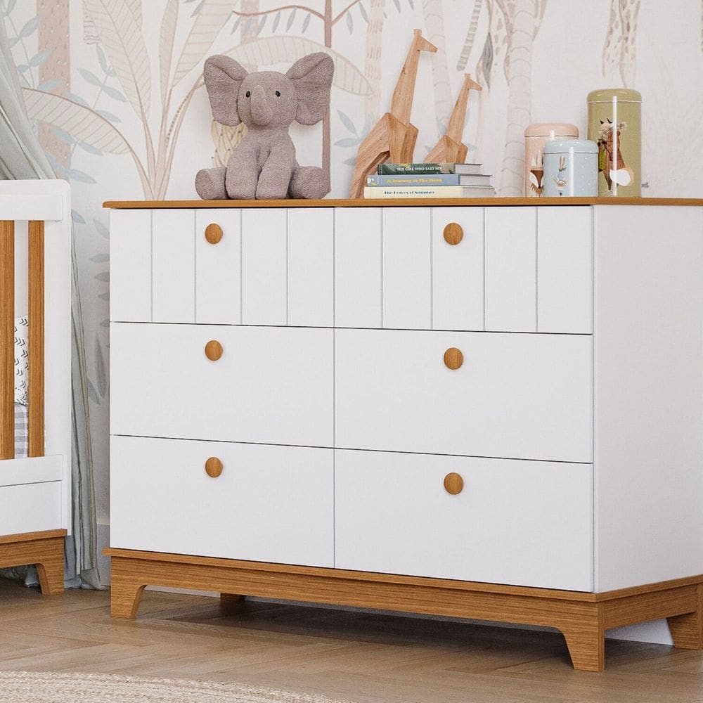 Cômoda de Bebê com 6 Gavetas Chantilly Expresso Móveis Branco/Marrom