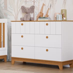 Cômoda de Bebê com 6 Gavetas Chantilly Expresso Móveis Branco/Marrom