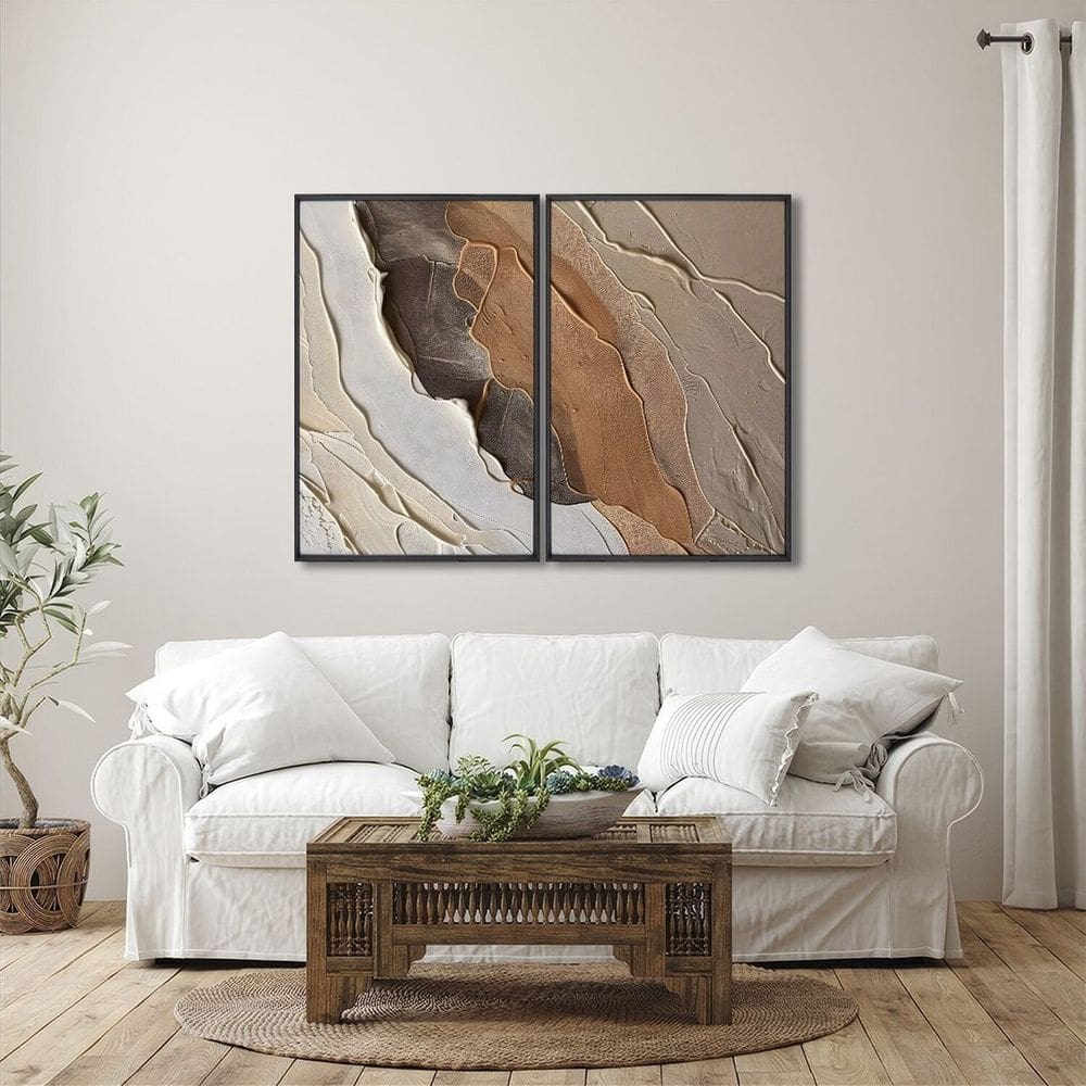 Quadro Decorativo Modelo Pedra Rachada com 2 Telas de Parede para Sala Quarto Escritório 60cm X 90cm Preto