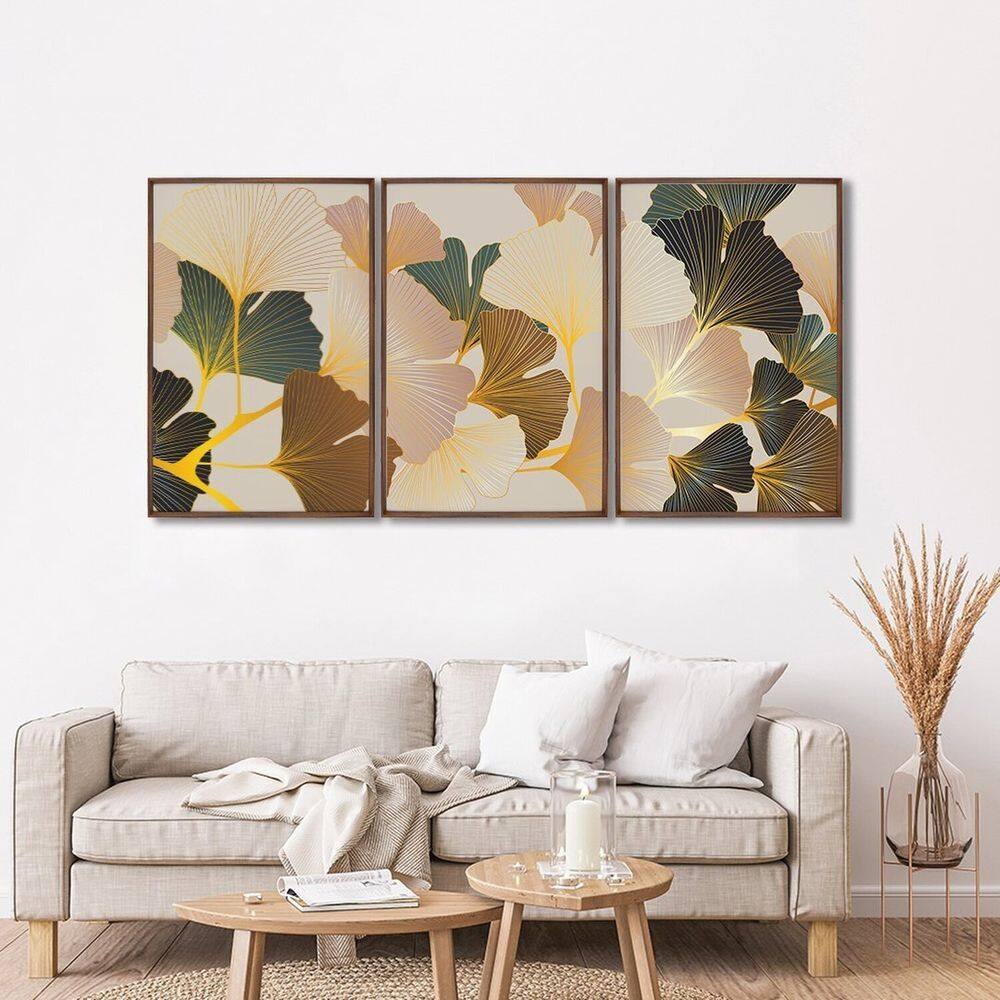 Quadro Decorativo Floral Flores Tropicais com 3 Telas de Parede para Sala Quarto Escritório 60cm X 9 Marrom