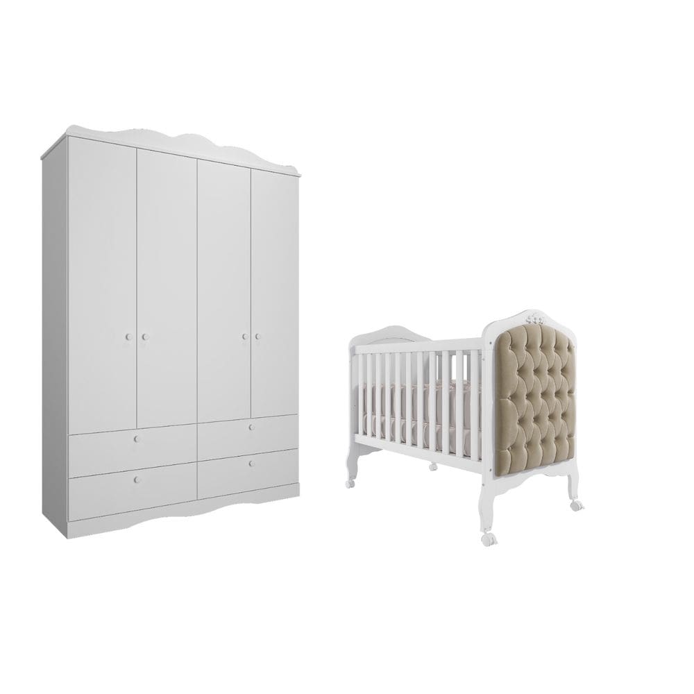 Berço capitone Guarda Roupa Provençal Encanto Permobili MDF