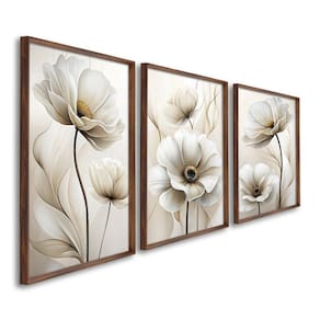 Quadro Decorativo Modelo Floral Ii com 3 Telas de Parede para Sala Quarto Escritório 60cm X 90cm Marrom