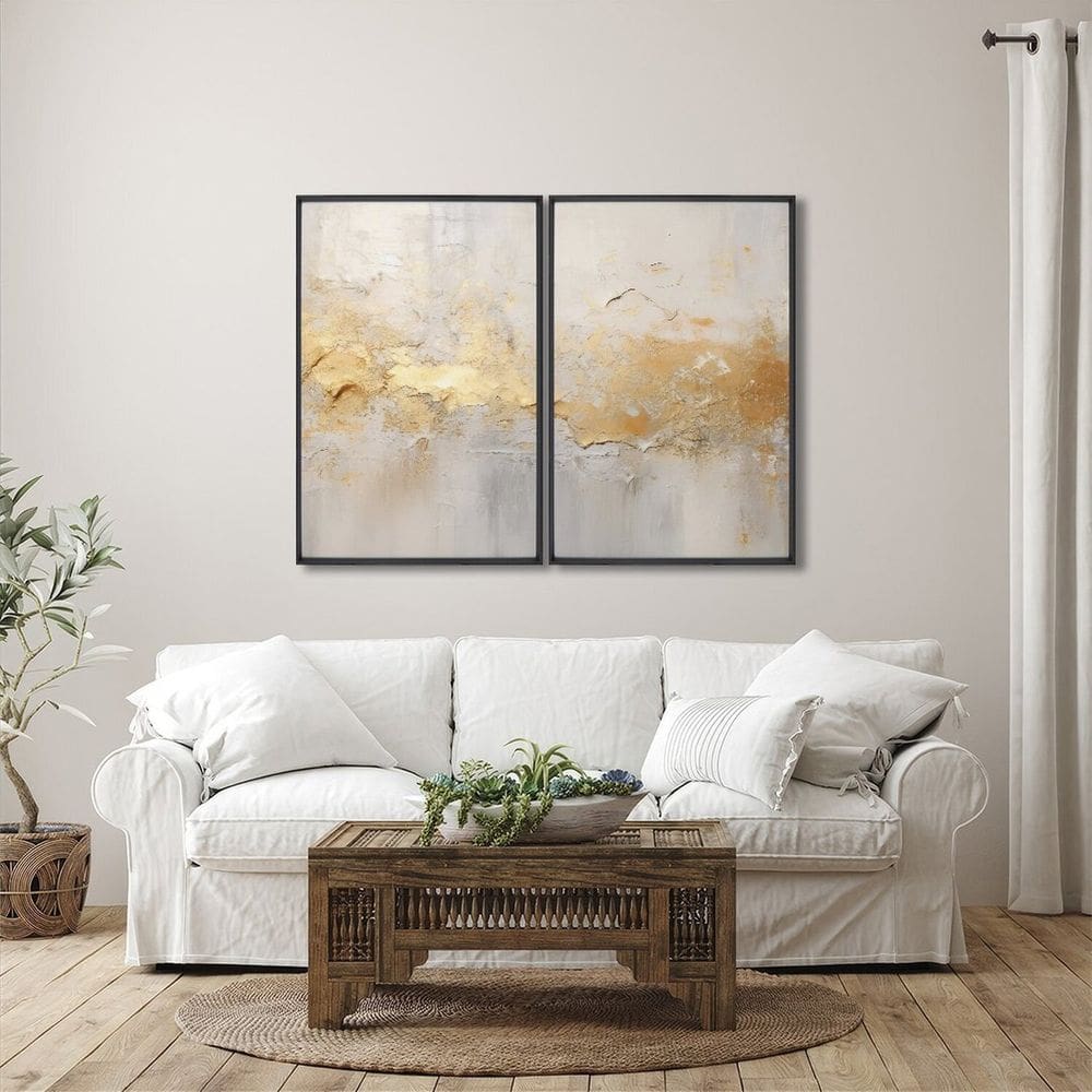 Quadro Decorativo Modelo Rústico com 2 Telas de Parede para Sala Quarto Escritório 60cm X 90cm Preto