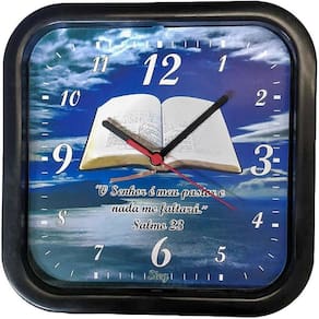Relógio Quadrado Preto Fundo Biblia 25Cm