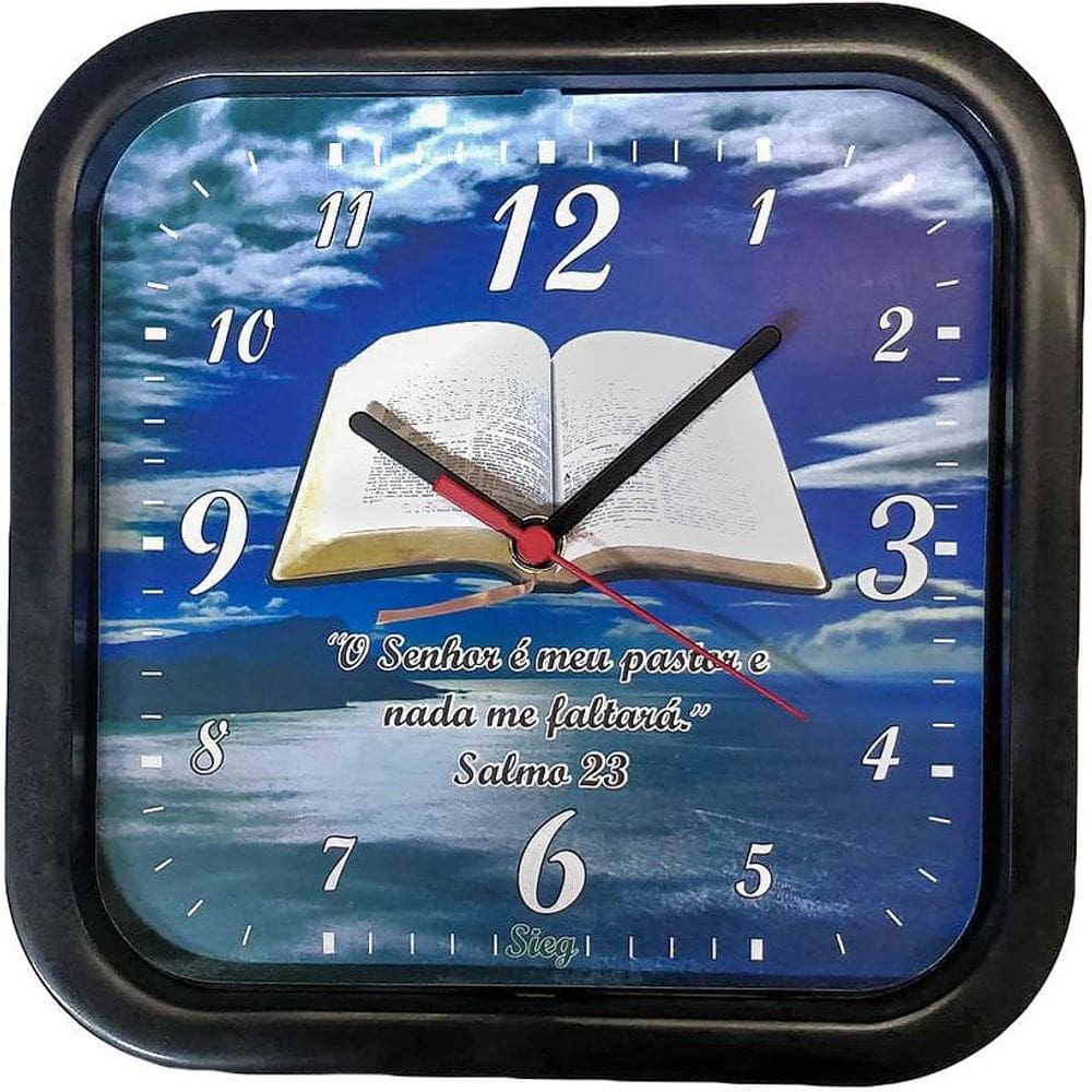 Relógio Quadrado Preto Fundo Biblia 25Cm