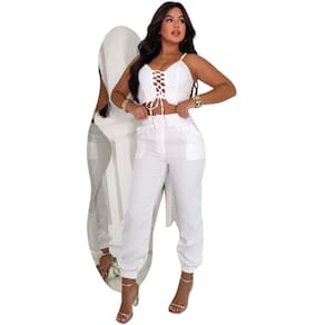 Conjunto Feminino Calça Jogger e Top Duda Branco