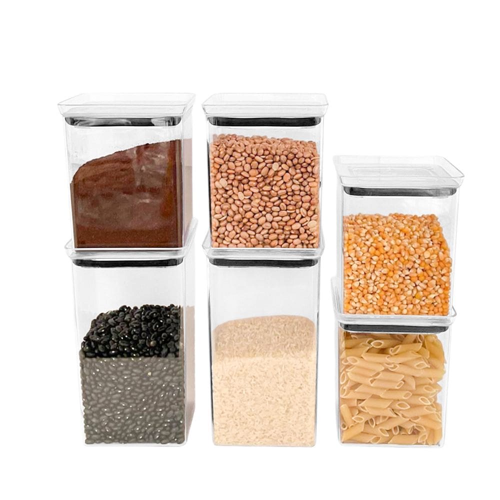 Kit 6 Potes Mantimentos Hermético Quadrado Alimentos E Cozinha