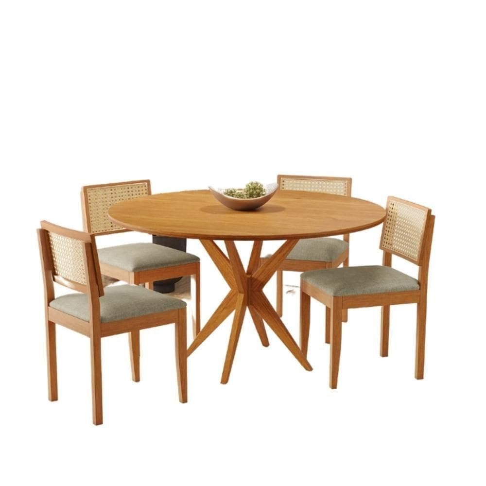 Conjunto Mesa Simpatia Redonda Laminado Com 4 Cadeiras Jade 03 Veludo Bege