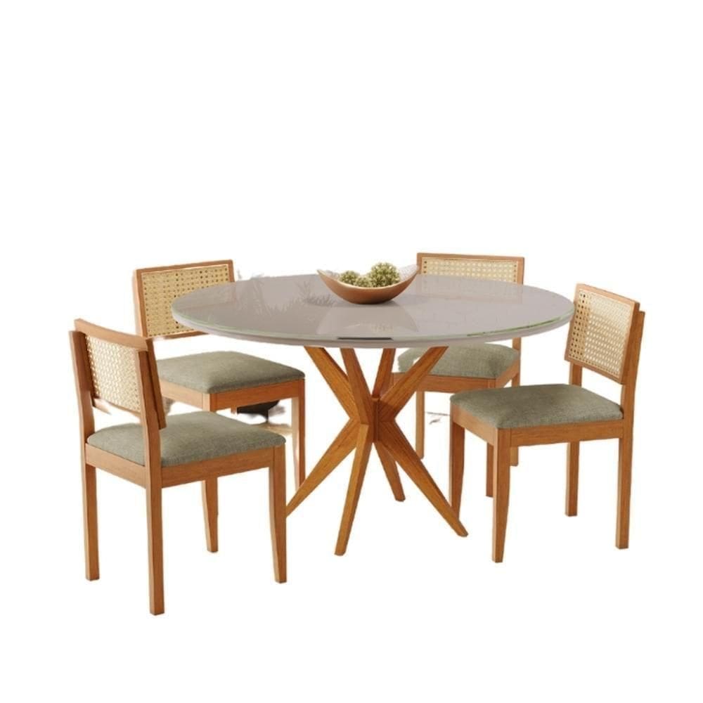 Conjunto Mesa Simpatia Redonda Off White Com 4 Cadeiras Jade 03 Veludo Bege