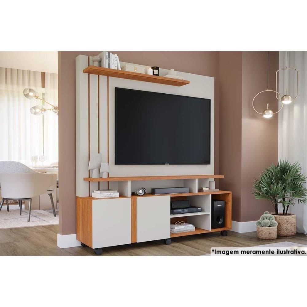 Estante P/ Sala Até 55 Pol Valência C/ 2 Portas E Rodízios 160x182cm Off White/cinamomo - Permóbili