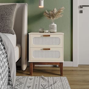 Mesa De Cabeceira Santorini 2 Gavetas 45 Cm Off White - Off White