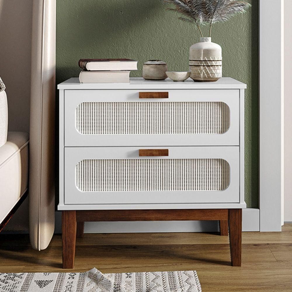 Mesa De Cabeceira 2 Gavetas Santorini Branco 60 Cm Palhinha Indiana - Branco
