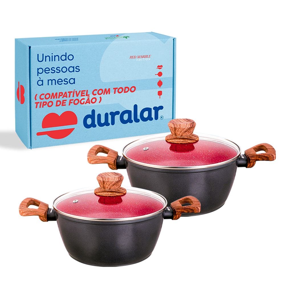 Jogo Panela 2 Caçarola Antiaderente Cerâmica N18 e N22 Duralar