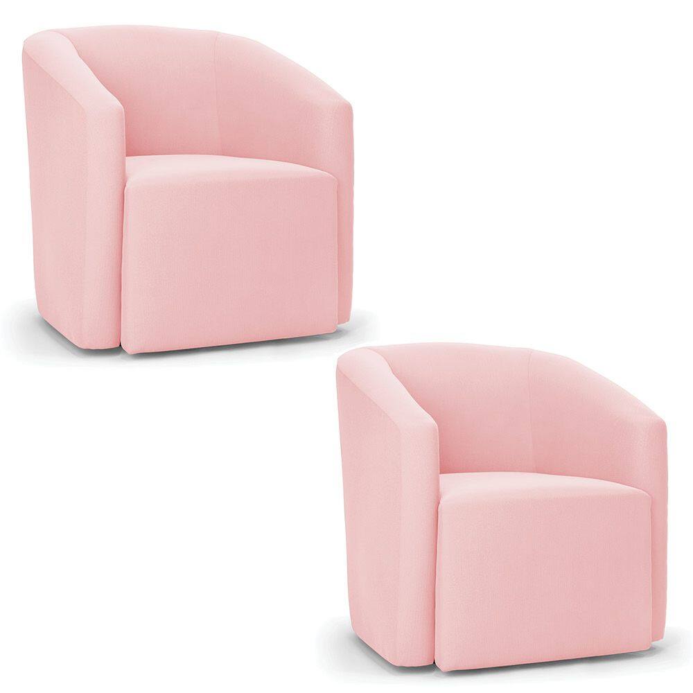 Poltrona Decorativa Orgânica Kit 2 Stella Max Suede Rosa Bebê D03 - D`Rossi