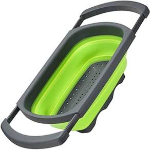 Escorredor De Massas E Macarrao Com Alca Retratil De Pia Silicone Legumes Frutas Ajustavel Cor:verde