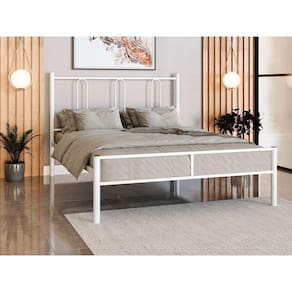 Cama Casal Tubolar Eloa Com Extrado Madeira Para Até 230 Kg Para Pousada Hotel Reforçada Branco