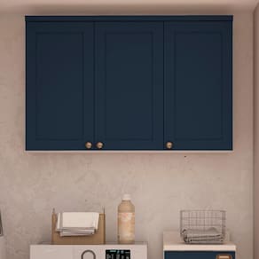 Armário Aéreo 3 Portas Branco Fosco Azul Genialflex