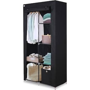 Guarda Roupa Duplo Portatil Cabideiro Arara Roupas 5 Prateleiras Armario Dobravel Organizador Preto