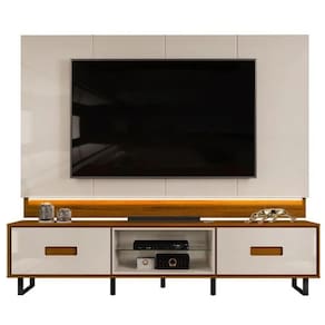 Rack Com Painel Madri Com Led 240cm Off White Freijó - Fabrica 1 Móveis