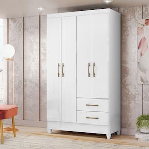 Guarda Roupa Solteiro Chile 4 Portas 2 Gavetas 103cm Branco - Fabrica 1 Móveis
