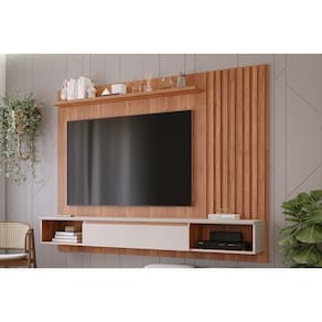 Painel Quarto para TV até 65 Pol Bahamas Ripado 1 Porta 215x157cm Cinamomo/Off White - Permóbili