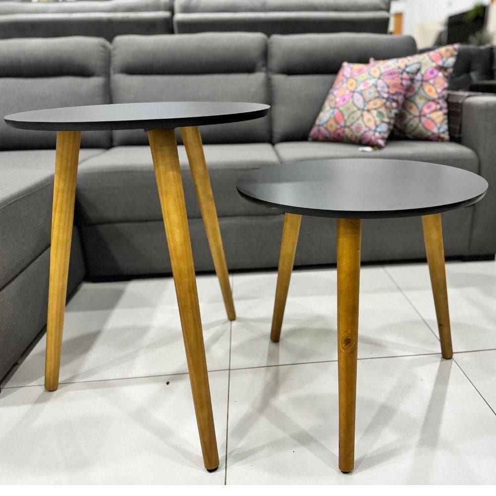 Conjunto Mesa Centro Pé Palito Madeira Preto Fabrica 1 - Fabrica 1 Móveis
