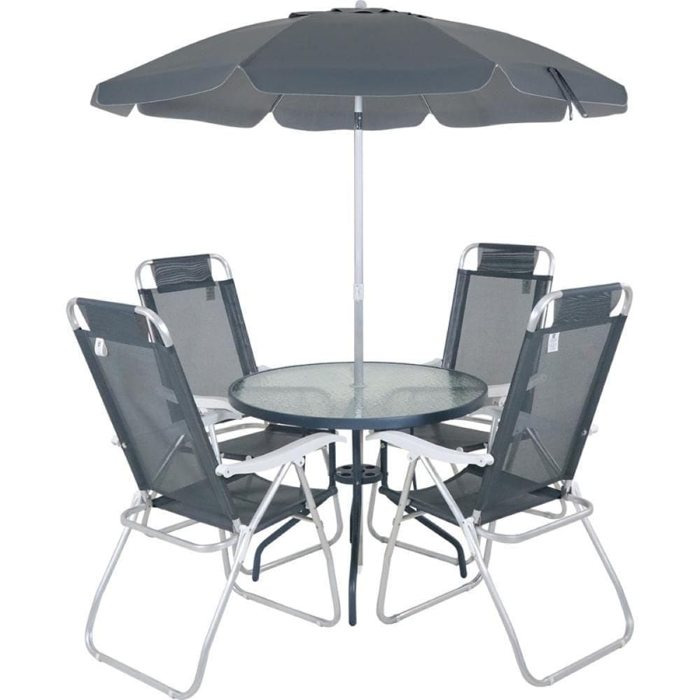 Conjunto Noronha Cinza Com Mesa 4 Cadeiras E Guarda Sol Bel