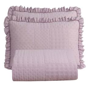 Kit Cobre Leito Colcha Maison Casal Padrão c/ Babado Percal 300 Fios 3 Peças - Roxo Malva