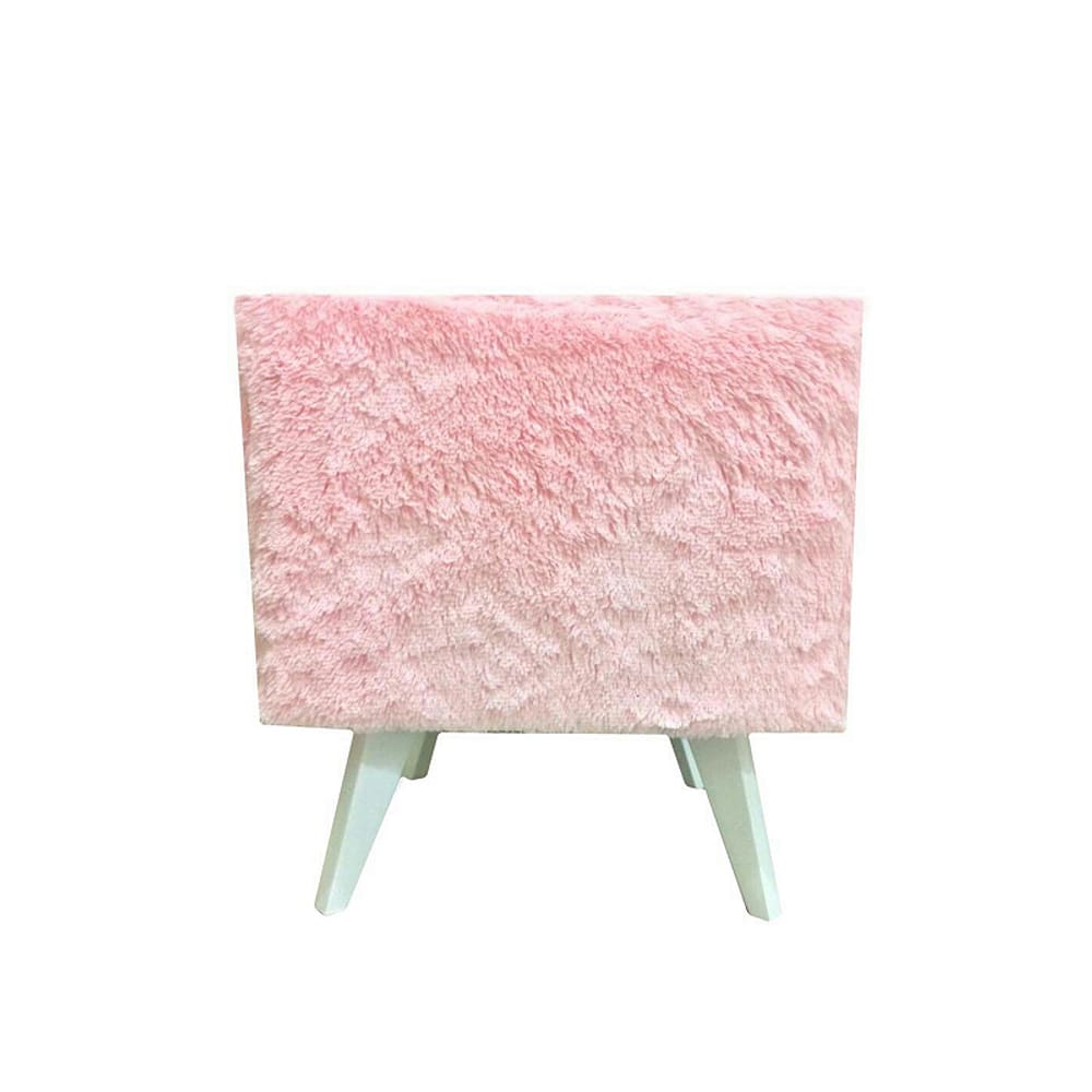 Puff Pé Palito Redondo Não é Segredo Astracan Pelúcia Rosa Pés Branco 40x45