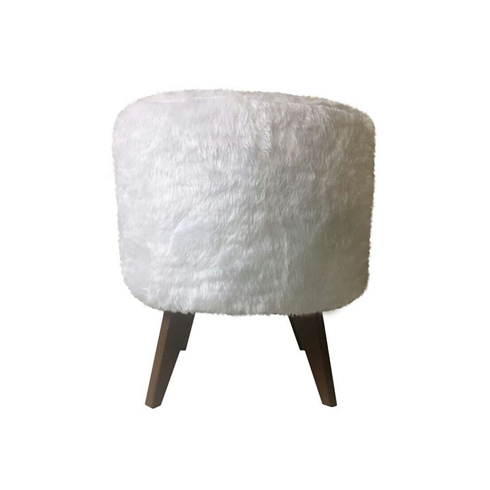Puff Pé Palito Redondo Não é Segredo Astracan Pelúcia Branco Pés Marrom 40x45