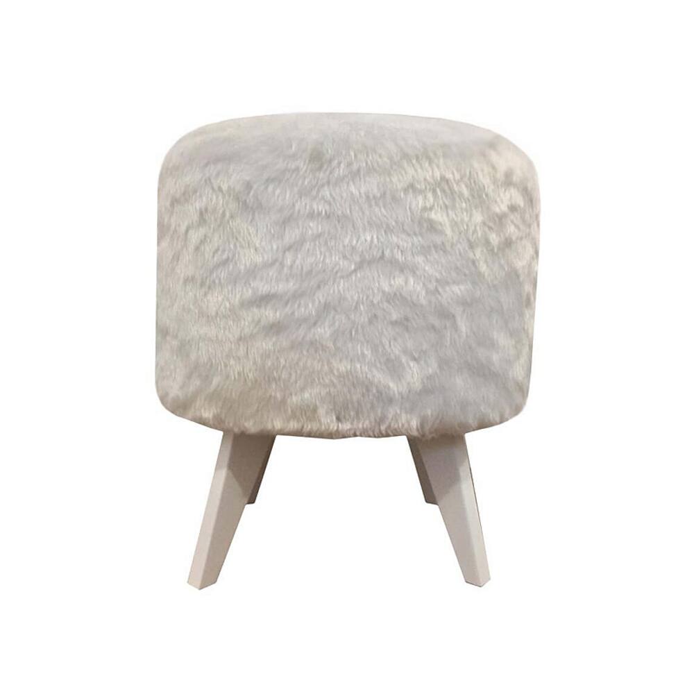Puff Pé Palito Redondo Não é Segredo Astracan Pelúcia Branco Pés Branco 40x45