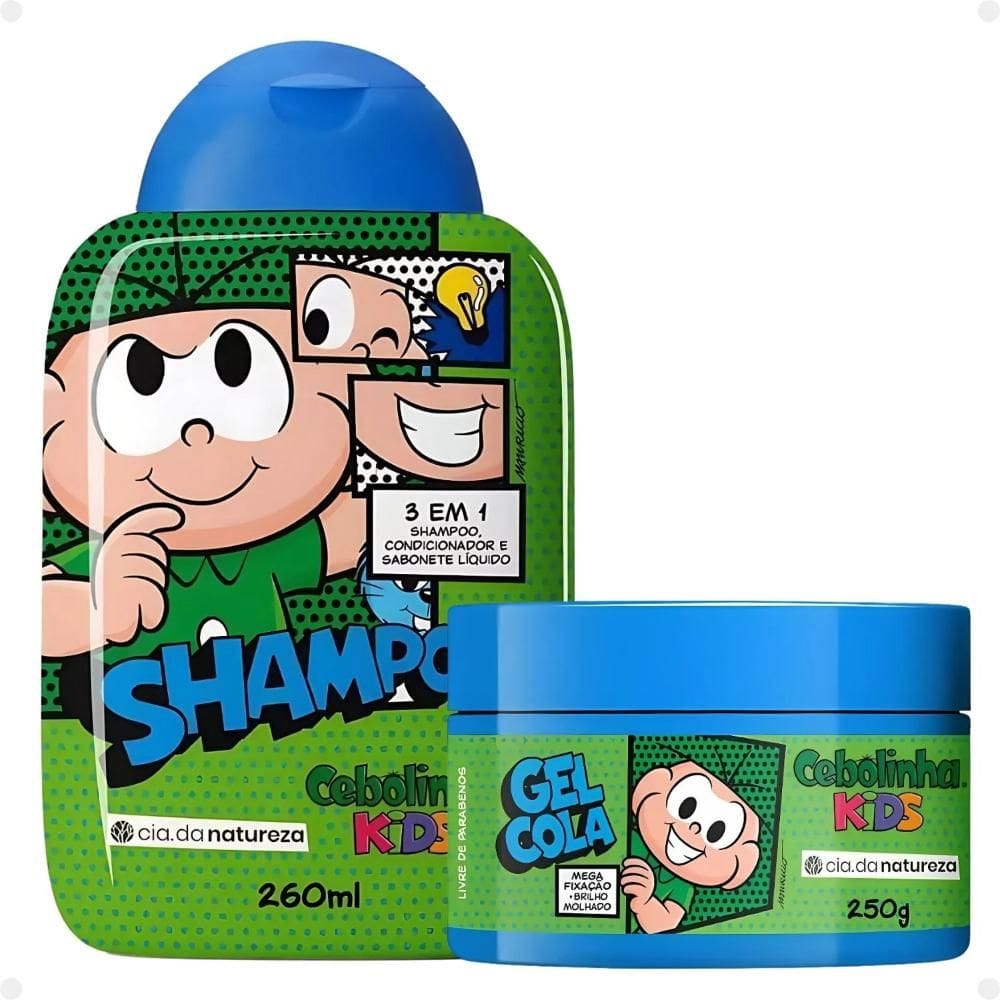Kit Cia da Natureza Cebolinha Kids: Shampoo 3 em 1 e Gel Cola