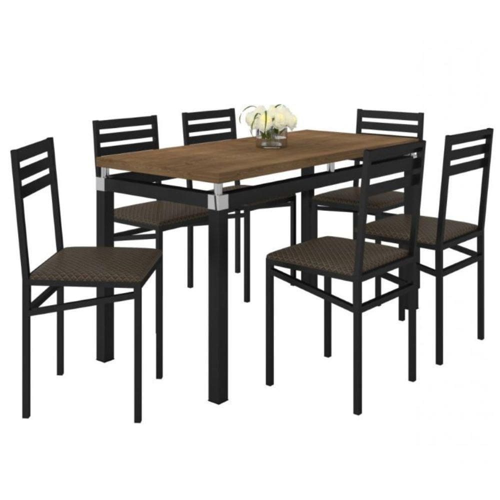Conjunto De Mesa De Jantar Suzi 6 Cadeiras Isa Preto Fosco Café - Fabrica 1 Móveis
